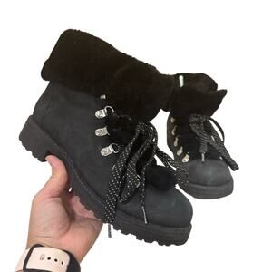 J.Crew Black Nubuck Faux Fur Lined Winter Boots Women’s Size 7M Lace-Up Hiker